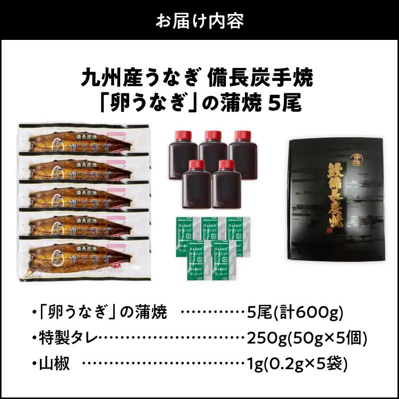 2900 九州産うなぎ 備長炭手焼『卵うなぎ』の蒲焼 5尾 計600g KN029-005-04 鰻 惣菜 総菜 魚 鰻の蒲焼