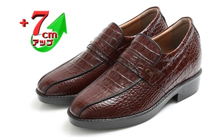 ビジネスシューズ 本革 革靴 紳士靴 牛革クロコ調スワローモカ 7cmアップ シークレットシューズ No.236 ブラウン 雑貨 日用品  BN002 23.5cm