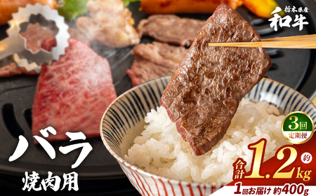 【定期便3回】栃木県産和牛 バラ焼き肉 約400g