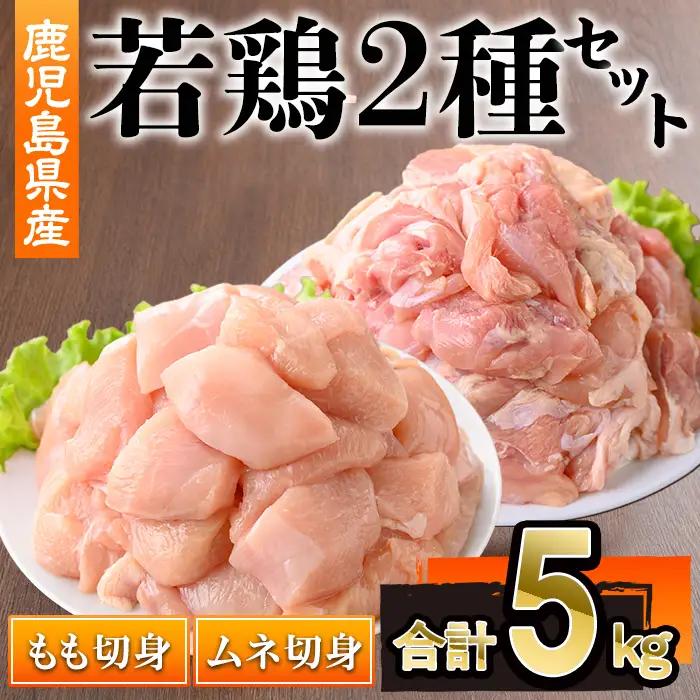鹿児島県産若鶏もも・ムネセット(合計5kg・各250g×10P) 若鶏 切身 冷凍【株式会社羽根】 A1100