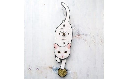 C-63M1 白猫(黄目)-猫の振り子時計ネズミ C-CC-063A