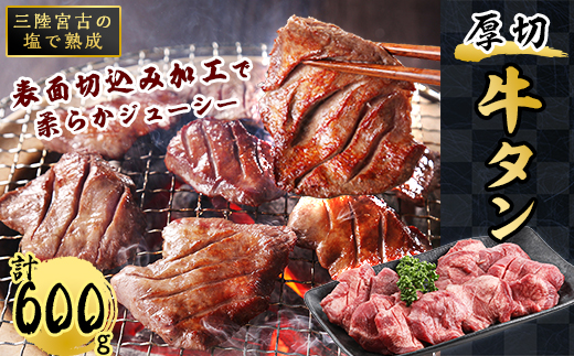 三陸宮古の塩を使用した熟成牛タンスライス味付け 600g(200g×3p)【配送不可地域：離島】【1547206】