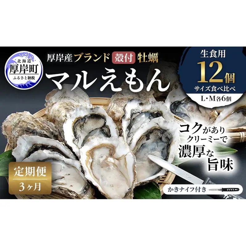 3ヵ月定期便 厚岸産牡蠣 マルえもん L・M 食べ比べ 各6個 牡蠣