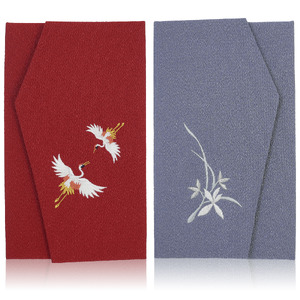 A312（夫婦鶴）　慶弔刺繍ふくさセット（夫婦鶴）えんじ/グレー(左開き）【大一創芸 FUKUSA FACTORY 袱紗 慶弔 男性 女性 結婚式 葬儀 お葬式 金封 ちりめん 縮緬 日本製 大阪 八尾市】