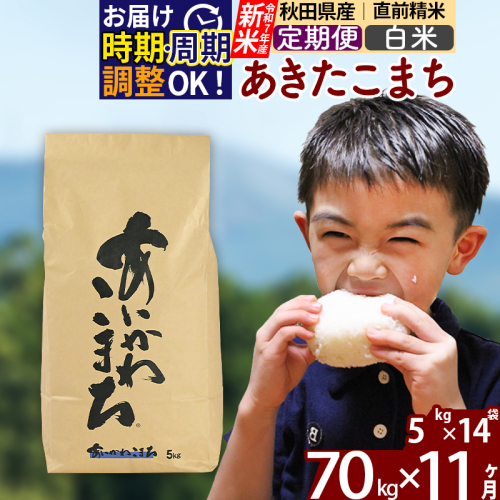 ※令和7年産 新米※《定期便11ヶ月》秋田県産 あきたこまち 70kg【白米】(5kg小分け袋) 2025年産 お届け時期選べる お届け周期調整可能 隔月に調整OK お米 藤岡農産