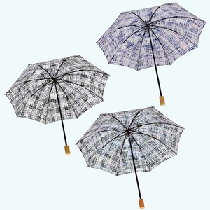 レディース 晴雨兼用傘 折傘 561701 麻 手書き風チェック柄 日本製 ブルーXピンク ／ まちづくり観光振興機構 折りたたみ 日傘 UV防止加工 紫外線対策 奈良県 田原本町