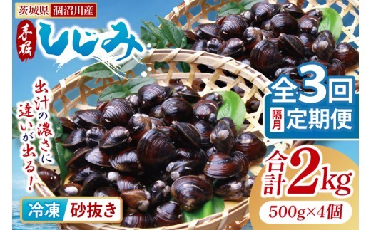 
                  【全３回隔月定期便】茨城県涸沼川産 だしの濃さに違いが出る！手掘しじみ（砂抜き）500g×４個（２kg）【涸沼川 しじみ 蜆 シジミ オルニチン アミノ酸 砂抜き済 味噌汁 スープ 出汁 お取り寄せ 茨城県 水戸市】（MS-10）
                
