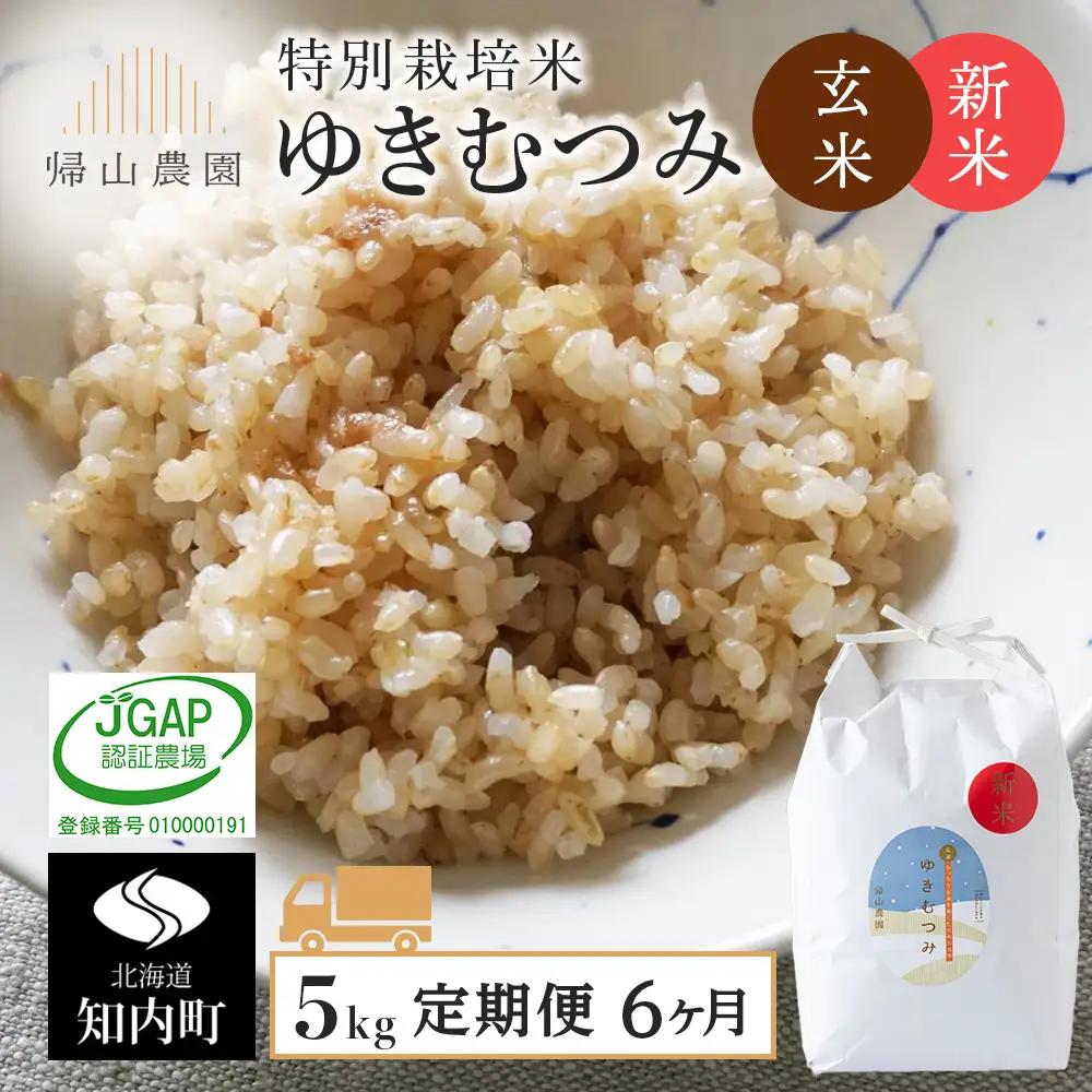 【令和8年産新米予約】【定期便6カ月】玄米「ゆきむつみ5kg」特別栽培米産地直送《帰山農園》