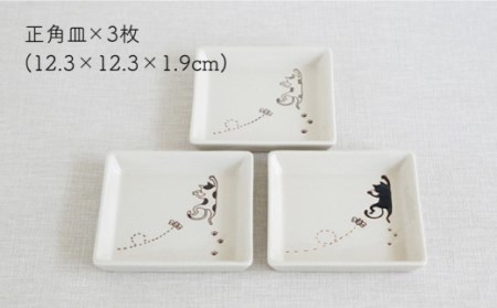 【波佐見焼】 ぶらさがり猫 ファミリーセット（ミケ・トラ・クロ）反茶碗, 正角皿,長角皿,肉球カップ 計12点【菊祥陶器】[OAQ038]