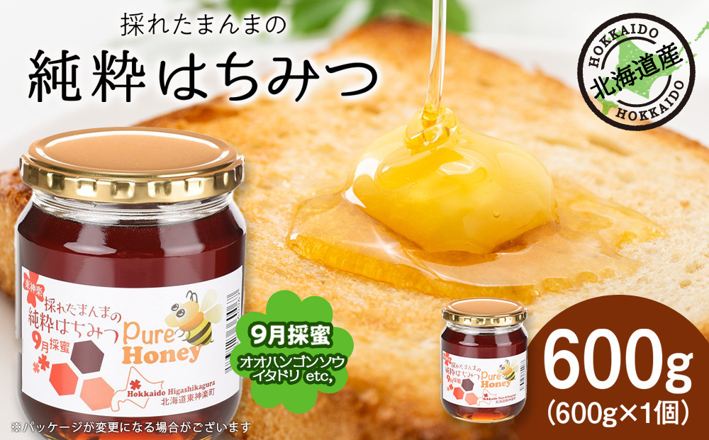 
東神楽産採れたまんまの純粋はちみつ 600ｇ1個【9月採蜜】オオハンゴンソウ・イタドリ 蜂蜜 ハチミツ
