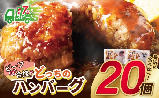 W61-31R0901 【最短発送（※1/7より順次）】【累計460万個突破！】どっちの ハンバーグ !?デミグラスソース150g×20個セット（ビーフ・合挽 各10個） ハンバーグ はんばーぐ 牛肉 合挽き 小分け 冷凍 個包装 人気 お惣菜 お弁当 福岡県 福智町 おかず 簡単 デミグラス スピード発送