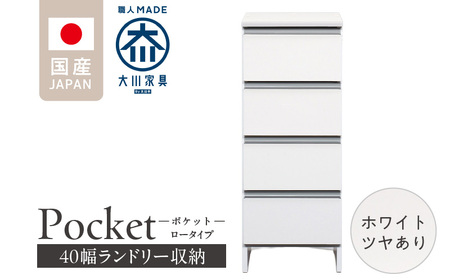 ランドリー収納 【ポケット 40 LO】 ホワイト つや有_ランドリー収納 ポケット 40 LO 大川家具 ホワイト つや有 収納 完成品 お手入れ 簡単 機能性抜群 引出 スライドレール 洗濯物 洗面所 隙間収納 お洒落 日本製 お取り寄せ 福岡県 久留米市 送料無料_Qd085-01