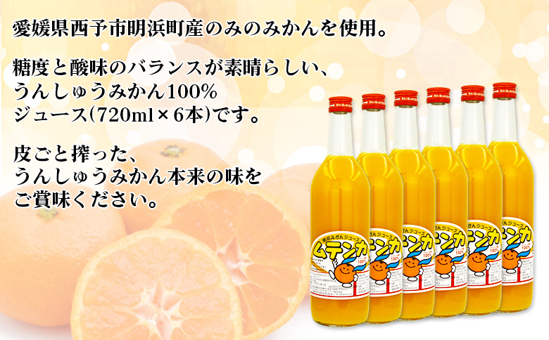 ＜明浜みかんジュース ムテンカ 720ml×6本入り E-6＞ 温州みかん ミカン 蜜柑 柑橘 オレンジジュース ストレート 飲料 無添加 特産品 贈答用 ギフト プレゼント あけはまシーサイドサンパーク 愛媛県 西予市