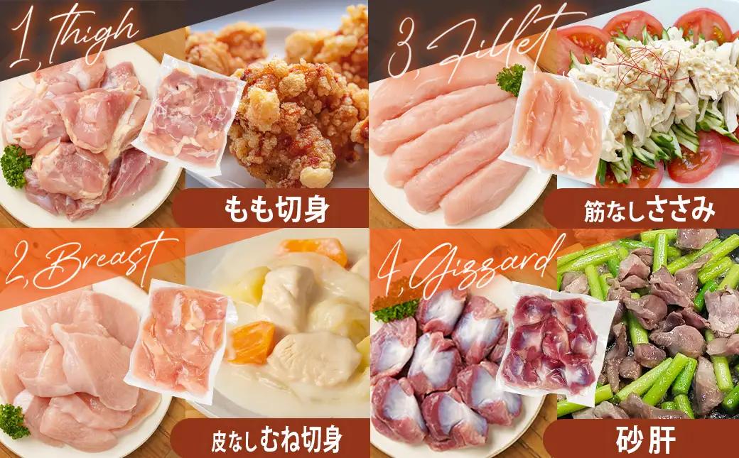 宮崎県産若鶏まるごと3.05kgセット〔14-M601〕_(都城市) 宮崎県産若鶏 真空パック もも切身 むね切身 筋なしささみ 砂肝 肝 手羽先 手羽中 手羽元 肩肉 小肉 骨付きもも