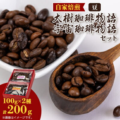 【ふるさと納税】自家焙煎珈琲大樹珈琲物語100g豆のままと宇宙(そら)珈琲物語100g袋豆のままセット【1502929】