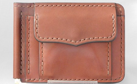 コインケース付　札バサミ（ブラウン）90×125×20mm【キャッスルファイブレザーアート】 ファッション小物 カード収納 手作り 