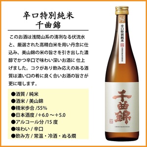 【千曲錦酒造】日本酒720ml×6本　純米酒飲み比べセット（3銘柄×各2本）（北海道・沖縄県・離島は配送不可）信州 長野 佐久 地酒 晩酌