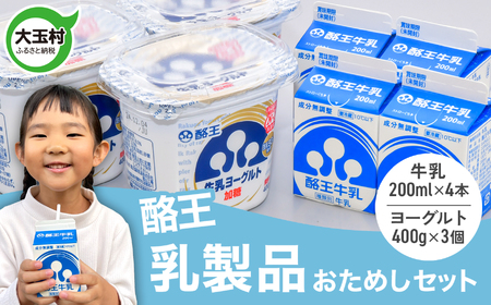 酪王 乳製品 お試し セット 詰め合わせ ヨーグルト 400g×3個 牛乳 200ml ×4本