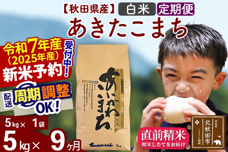 ※令和7年産 新米予約※《定期便9ヶ月》秋田県産 あきたこまち 5kg【白米】(5kg小分け袋) 2025年産 お届け時期選べる お届け周期調整可能 隔月に調整OK お米 藤岡農産|foap-10309
