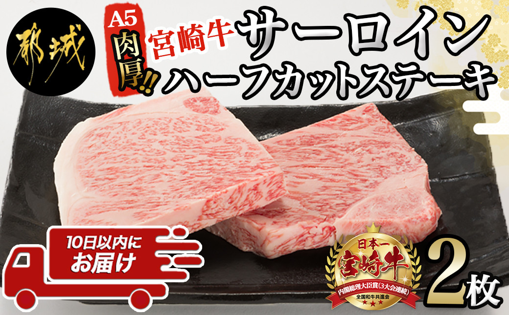 
【A5】肉厚！宮崎牛サーロインハーフカットステーキ2枚≪みやこんじょ特急便≫_AD-0112-Q_(都城市) A5ランク 都城産宮崎牛 真空 サーロイン ハーフカットステーキ 200g×2枚 ステーキソース 塩コショウ
