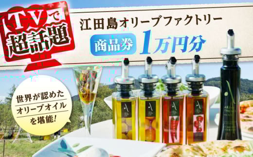 『江田島オリーブファクトリー』 商品券 1万円分（1000円分×10枚） オリーブオイル 食用油 国産 広島県産 エキストラバージン エクストラバージン おりーぶおいる おいる オリーブ油 油 調味料 食用油 ヘルシー 健康 国産 広島県産 贈答 ギフト オリーブオイル リピート ギフト プレゼント 贈答 人気 高品質 好評 広島県産 江田島市/山本倶楽部株式会社 [XAJ097]