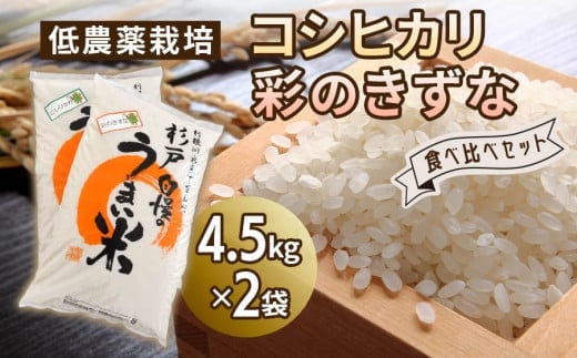 低農薬栽培のコシヒカリと彩のきずな 食べ比べセット《白米》9kg (各4.5kg)｜おいしい お米 コメ こめ ご飯 ごはん お取り寄せ 直送 贈り物 贈答品 ふるさと納税 埼玉 杉戸 [0660]