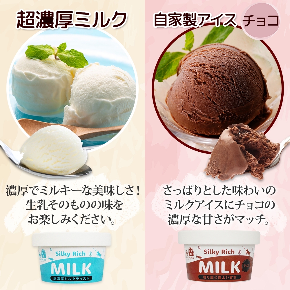 3224. 牧之瀬牧場 自家製アイス 濃厚ミルク チョコ 2種 各3個 計6個 ミルク チョコ フレーバー オリジナル  牧場 手作り セット おやつ デザート ギフト 送料無料 北海道 弟子屈町_イ