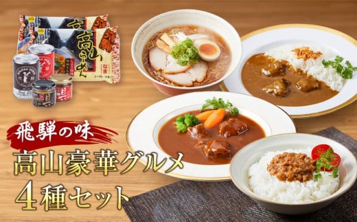 飛騨の味 高山豪華グルメ4種セット（飛騨牛カレー＆ビーフシチュー・高山らーめん・ハンバ具ー）| 自宅でご当地の味 飛騨高山 カレー 飛騨牛 らーめん おかず セット 詰め合わせ お楽しみ おいしい 株式会社永井商店 PG004