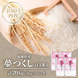 ≪令和7年産≫【白米】【食味鑑定士厳選】福岡県産 夢つくし(計20kg・5kg×4袋) 白米 米 お米 おこめ ごはん ゆめつくし ご飯 常温 福岡県産 ブランド米 常温 常温保存 【ファインリョーコ
