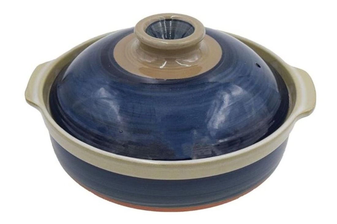 【萬古焼（ばんこやき）】8号 ルリ土鍋 セラミックコーティング 内山製陶所 【土鍋 2～3人用 セラミック 直火用 電子レンジ対応 お手入れ簡単 食洗器対応 三重県 三重 四日市市 四日市 四日市市ふるさと納税 四日市ふるさと納税】