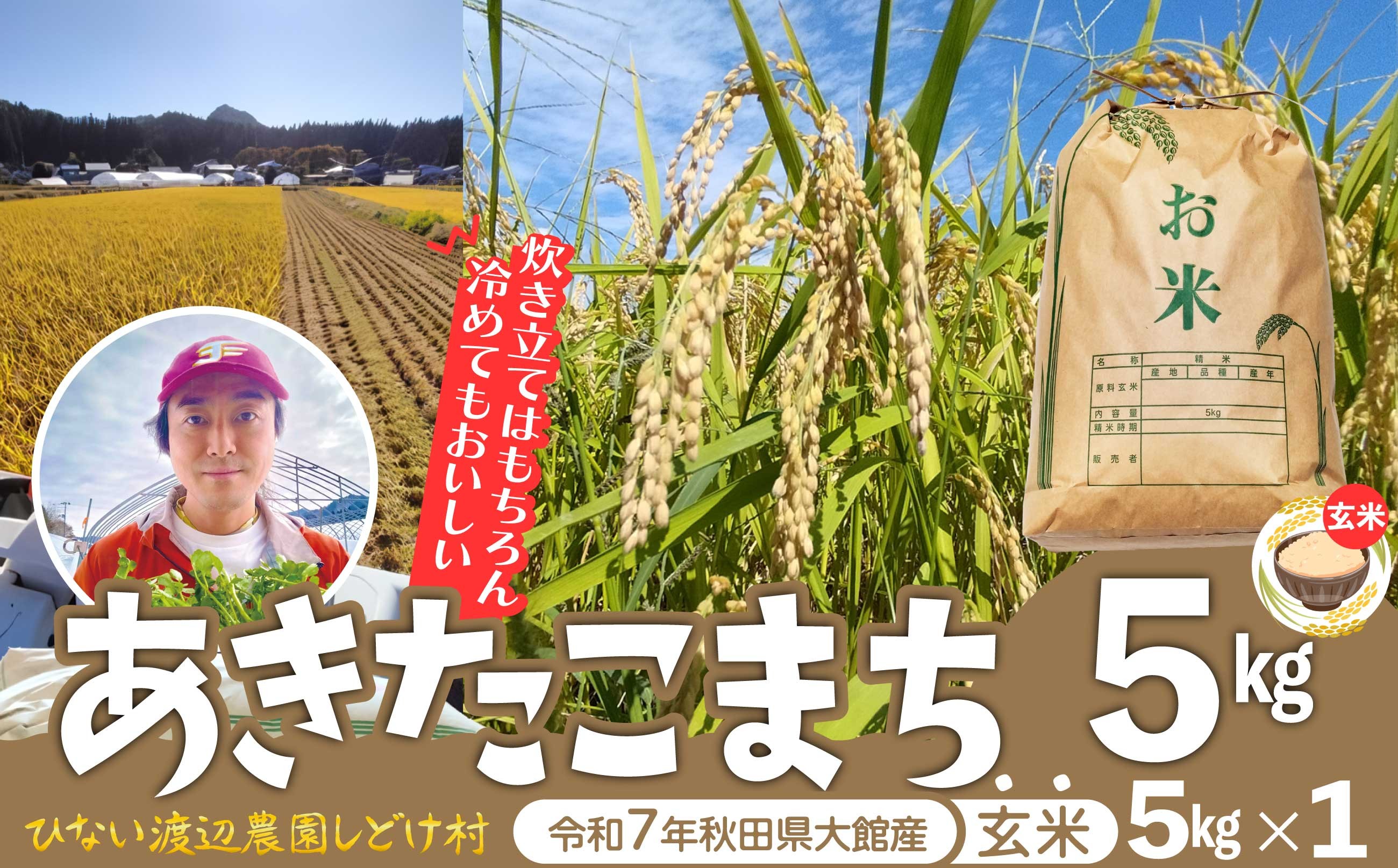 
                  【令和７年産】秋田県産「あきたこまち」玄米5kg（5kg×1袋）90P9036　/ 米 普通米 5kg 玄米 令和7年産 秋田県産 あきたこまち 5kg×1袋 おにぎり 大館 東北 秋田 小分け こわけ 大館市 5キロ 5ｷﾛ 5きろ 農家直送
                