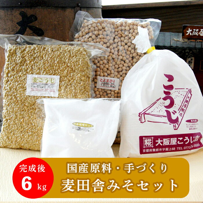 【ふるさと納税】 生こうじ 大阪屋の麹で作る 麦田舎味噌 セット 仕上がり約6kg 麦合わせ味噌 400g 完成品付き 食育 自分で作る こうじ 味噌 麦味噌 田舎味噌 趣味 寒仕込み 仕込み 無添加 発酵食品 調味料 手作り味噌セット
