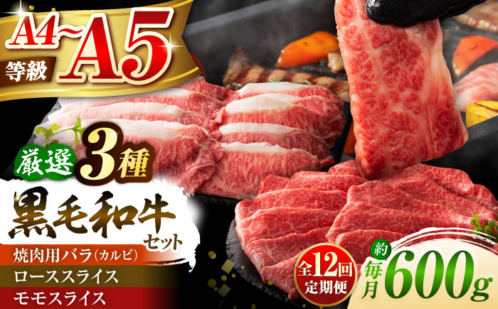 
            【全12回定期便】くまもと黒毛和牛「藤彩牛」厳選3種の食べ比べ計600g 3901 / 牛肉 黒毛和牛 バラ ロース スライス モモ 600g A5 A4 ランク 阿蘇 熊本県 菊陽町 焼き肉 BBQ 和牛 人気 部位   冷凍 ブランド ブランド和牛 おすすめ 便利 希少 普段使い 肉料理 ごはん ご飯 肉 にく niku 九州 がっつり 贅沢【株式会社フジチク】 [BHAD041]
          