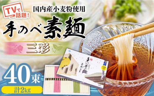 【手のべ陣川】 島原 手延べ そうめん 三彩 2kg LA-40 / 化粧箱 そうめん 島原そうめん 手延べ 麺 素麺 / 南島原市 / ながいけ [SCH011]