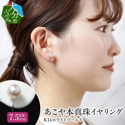 ふるさと納税 大分市 あこや本真珠イヤリング 真珠7.5mm 14Kホワイトゴールド_R14111