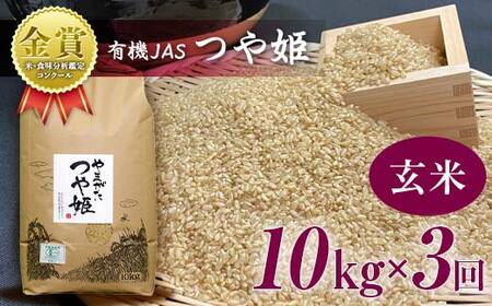 【令和6年産】≪定期便3回≫ 米・食味分析鑑定コンクール金賞受賞生産者が作る つや姫10kg（有機JAS）【玄米】 F21B-153