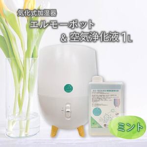 加湿器 気化式 エルーモポット＆ 空気 浄化液 1L【ミント】加湿器