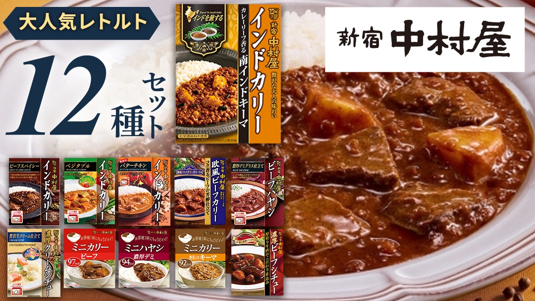 新宿 中村屋 レトルト 食べ比べ セット ( Aセット 12種 ) レトルトカレー カレー レトルト食品 常温 詰め合わせ 時短 レンジ 調理 人気 洋食 ビーフカレー 数量限定 贈答 保存 保存食 ストック 非常用 非常食 老舗 [DM001us]