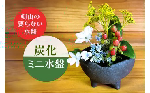 炭化ミニ水盤 生け花 華道 コンパクト オシャレ 茨城県 花器 水盤 陶器 和風 浅型 平鉢 盆栽鉢 山野草鉢 陶器鉢 フラワーベース 盆栽 苔 観葉植物 活花 生花 和モダン ハイドロカルチャー 【青華窯】 【ho0847】