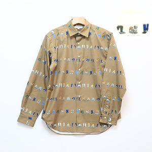 CLOFT 綿100％長袖プリントシャツ”自由に歩こう”犬と散歩柄（C/＃34モカ）XL 0139-021-S07-6