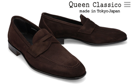 クインクラシコ 革靴 86001 (カラー：ダークブラウン、サイズ：26.0cm) コインローファー メンズ スエード ドレスシューズ 牛革 カジュアル