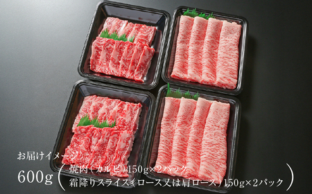 飛騨牛 カルビ(焼肉)・霜降りスライス 600g（150g×各２パック） 冷凍真空パック | 肉 お肉 焼肉 焼き肉 やきにく すき焼き すきやき しゃぶしゃぶ 黒毛和牛 和牛 個包装 小分け 人気 