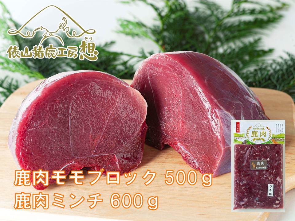 (1183)ジビエ　ヘルシー　合計1.1kg！　「鹿肉ミンチ・鹿モモ肉セット」