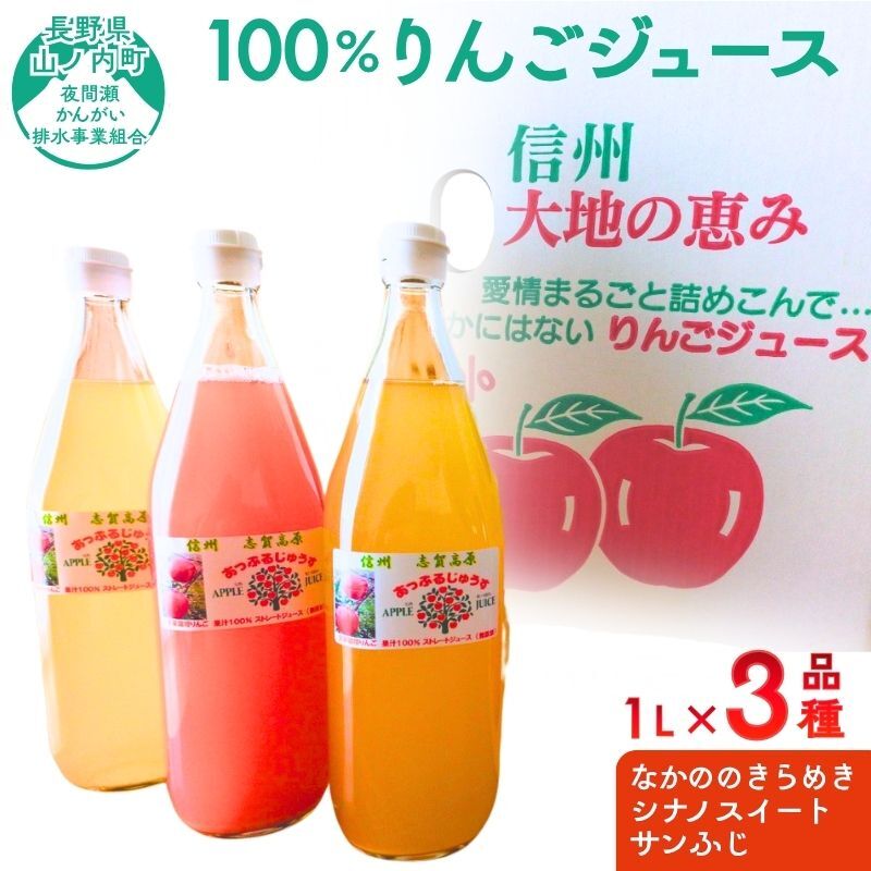 100％りんごジュース3品種飲み比べ 1L×３本詰め合わせ 2026年1月より発送 りんご ジュース 果物 飲料 セット 信州 長野