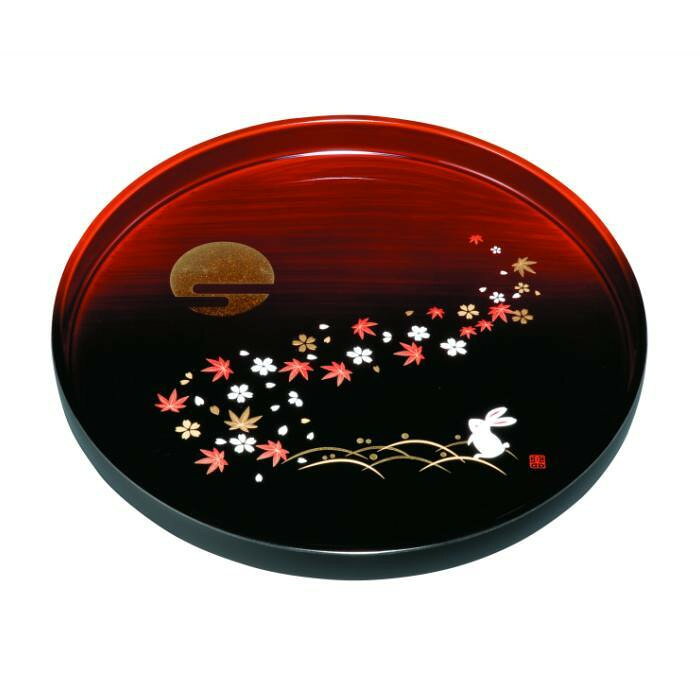 【ふるさと納税】丸盆 30cm 杢漆分け 春秋月うさぎ ［YG467］ | 工芸品 日用品 キッチン お盆 送料無料 おすすめ 人気