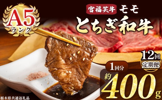 【定期便12回】宮福笑牛(とちぎ和牛) A5 モモ焼き肉 約400g  | 定期便 牛肉 和牛 焼き肉 やきにく 焼肉 焼肉用 モモ肉 もも肉 モモ もも 旨味 美味しい 肉 お肉 栃木県共通返礼品 栃木県 真岡市