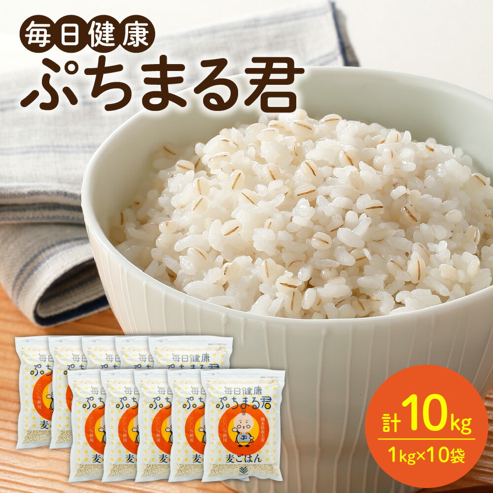 熊本県産 大麦100％ ぷちまる君 1kg×10袋 合計10kg 国産大麦 食品 低カロリー 雑穀 穀物 麦ごはん 食物繊維 送料無料