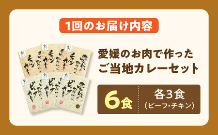 【全3回定期便】愛媛県産のお肉を贅沢に使用！ご当地カレー！ビーフカレー＆チキンカレーセット　愛媛県大洲市/大洲市物産協会[AGBM071]