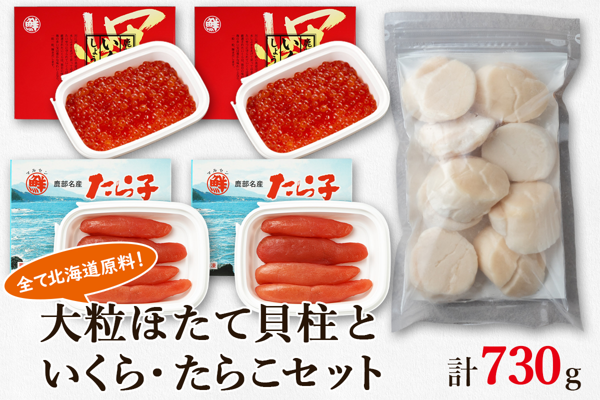 大粒ほたて貝柱250g×1 いくらしょうゆ漬け120g×2 噴火湾産たらこ120g×2 丸鮮道場水産 小分け 食べ切り 食べきり 北海道