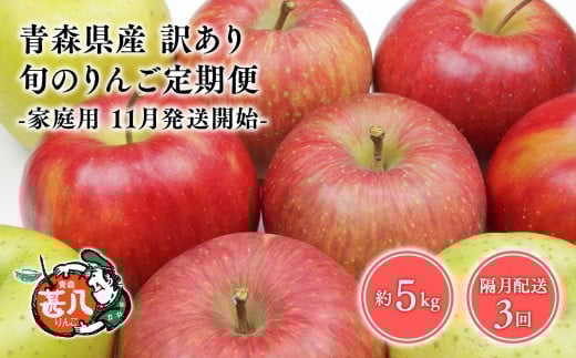 【11月発送開始】隔月配送　定期便3回　訳あり　家庭用　甚八りんご　５kg　【青森県 平川市 マルジンサンアップル】1月 3月 5月 7月 9月 11月 青森 青森県産 平川 りんご リンゴ 林檎 くだもの 果物 フルーツ 